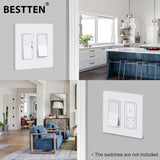 [10 Pack] BESTTEN 2 Gang Mid-Size Screwless Outlet Cover, Midway Decorative Wall Plate, USWP6 Gloss Snow White, Midsize H4.88" x W4.93"