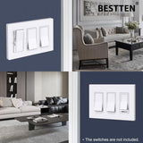 BESTTEN 5 Pack Screwless Decorative Wall Plate, 3-Gang Decorator Outlet Cover, Decor Switch Cover, USWP6 Gloss Snow White, H4.69” x W6.54”, Wallplate for Dimmer, GFCI, USB Receptacle