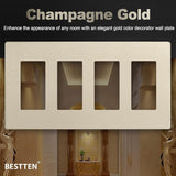 [5 Pack] BESTTEN 4-Gang Signature Collection Champagne Gold Screwless Wall Plate, Golden Decorator Outlet Cover, for Light Switch, Dimmer, Receptacle, H4.69” x W8.35”
