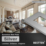 [20 Pack] BESTTEN 1-Gang Signature Collection Silver Screwless Wall Plate, USWP8 Series Decorator Outlet Cover, H4.69" x W2.91", for Light Switch, Dimmer, Receptacle