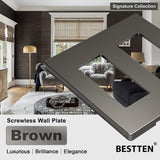 [10 Pack] BESTTEN 2-Gang Matte Brown Screwless Decor Wall Plate, Signature Collection USWP8 Series, Decorator Outlet Cover, H4.69” x W4.73”, for Light Switch, Dimmer, Receptacle