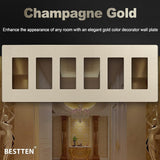 [2 Pack] BESTTEN 6 Gang Champagne Gold Screwless Wall Plate, Signature Collection Decorator Outlet Cover Decor Switch Plate, Signature Collection Golden, H4.69??¨¤ x W11.75??¨¤