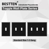[2 Pack] BESTTEN 3-Gang Toggle Wall Plate, Unbreakable Polycarbonate Toggle Light Switch Cover, Standard Size, UL Listed, Black