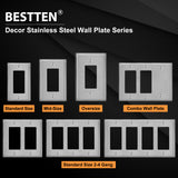 BESTTEN 3-Gang Decorator Metal Wall Plate with White or Clear Plastic Film, Standard Size, H4.53" x W6.38", Stainless Steel Outlet Cover