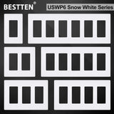 BESTTEN 10 Pack 2-Gang Screwless Decorative Wall Plate, USWP6 Snow White Series, Decorator Outlet Cover, H4.69” x W4.73”, for Light Switch, Dimmer, GFCI, USB Receptacle
