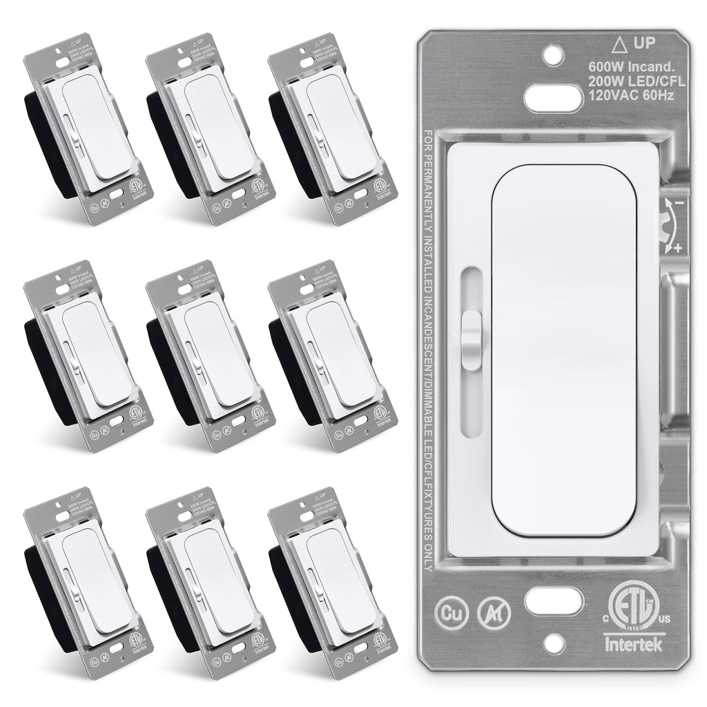 [10 Pack] BESTTEN Super Slim Digital Dimmer Switch with MCU Smart-chip Technology, Single Pole/3-Way Quiet Rocker Dimmer Light Switch, for Dimmable LED, CFL, Incandescent, Halogen, ETL Listed, White