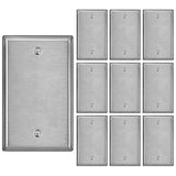 [10 Pack] BESTTEN No Device Stainless Steel Wall Plates with White or Clear Plastic Film, Blank Metal Outlet Cover, Durable Anti-Corrosion Industrial Grade Materials, H4.53-Inch x W2.76-Inch, Brushed Finish