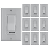 [10 Pack] BESTTEN Dimmer Switch, 3 Way or Single Pole, for Dimmable LED Light, Halogen and Incandescent Bulbs, UL Listed, Gray