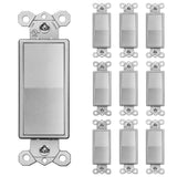 [10 Pack] BESTTEN Silver Single Pole Light Switch, Decorator Wall Switch, On/Off Rocker Paddle Interrupter for LED and Other Lamps, Signature Collection, 15A 120V, UL Certified