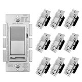 [10 Pack] BESTTEN Silver Dimmer Wall Light Switch, Single Pole or 3-Way, Compatible with Dimmable LED, CFL, Incandescent and Halogen Bulb, 120VAC, UL/cUL Listed