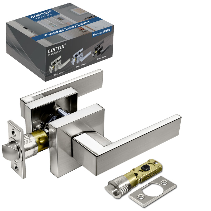 HENYIN Wave Lever Keyed Entry Door Lock/Door Knob Hardware Wave Handle and  Closet Lockset (805SN-L)