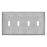 BESTTEN 4 Gang Toggle Switch Metal Wall Plate with White or Clear Plastic Film, Industrial Grade Stainless Steel Material, Brushed Finish Stainless Steel Light Switch Cover, Standard Size, Silver