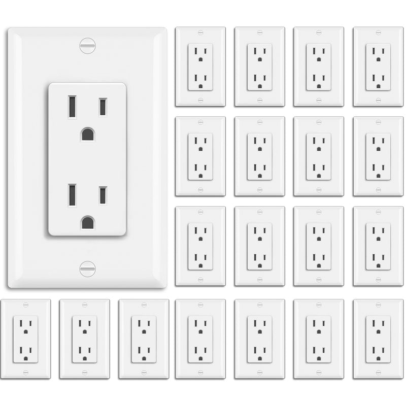BESTTEN 20 Pack 15 Amp Decorator Wall Receptacle Outlet, Non-Tamper-Resistant, Wallplate Included, 15A/125V/1875W, UL Listed, White