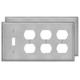 [2 Pack] BESTTEN 4-Gang Combo Metal Wall Plate with ?White or Clear Plastic Film, 3-Duplex/1-Toggle, Anti-Corrosion Stainless Steel Outlet and Switch Cover, Standard Size, Brushed Finish