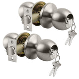 BESTTEN [2 Pack] Entry Door Knob with Lock, Keyed Different Door Lock for Exterior Door and Front Door, Standard Ball, Satin Nickel, Adjustable Latch Plate