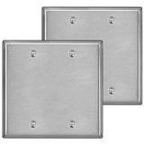 [2 Pack] BESTTEN 2-Gang Blank Metal Wall Plate with white or Clear Plastic Film, No Device Anti-Corrosion Stainless Steel Outlet Cover, Standard Size, H4.53-Inch x W4.57-Inch, Brushed Finish