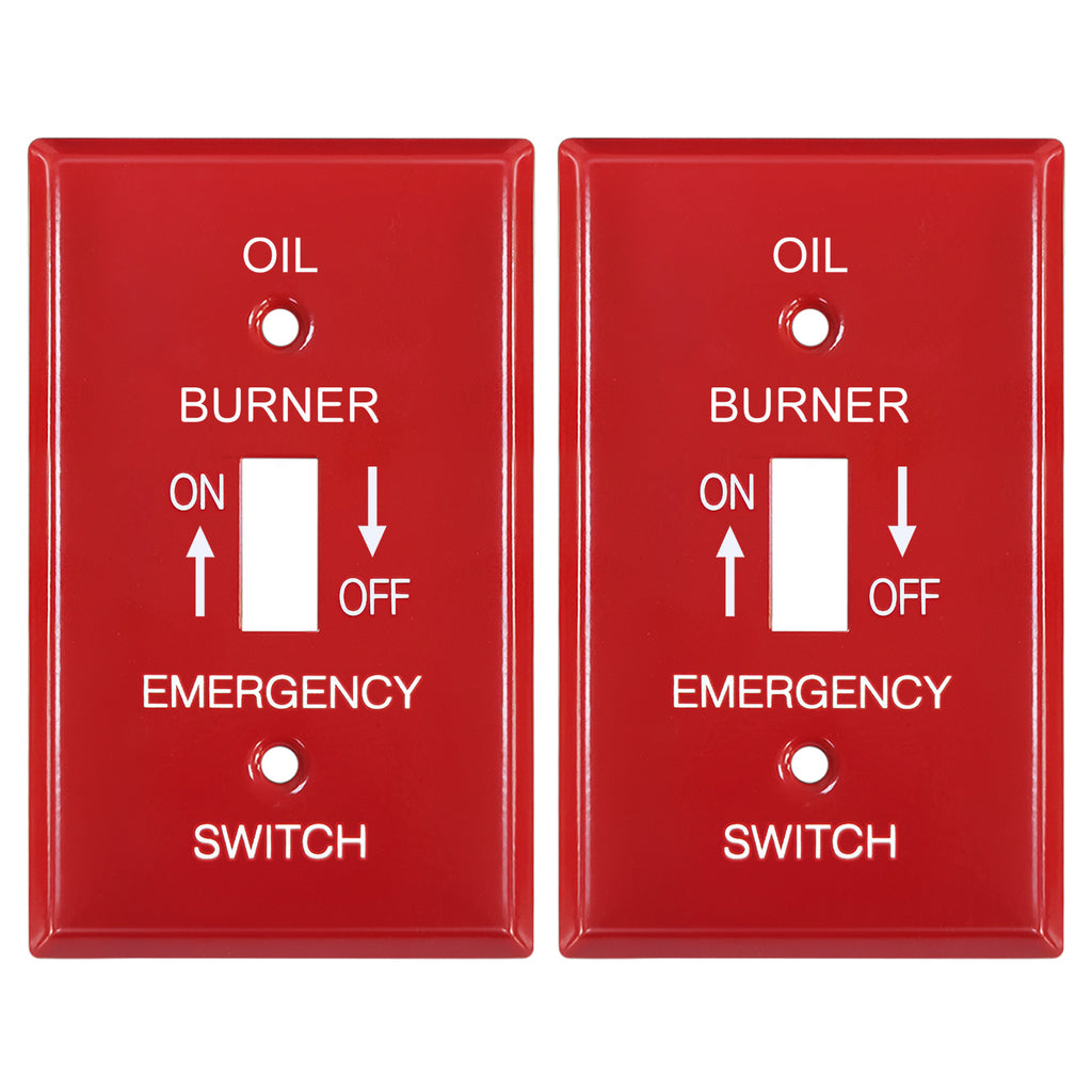 [2 Pack] BESTTEN 1-Gang Red, Emergency Oil Shut-Off Toggle Switch Metal Wall Plate, Standard Size, Code Compliant