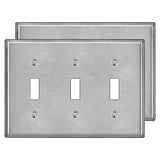[2 Pack] BESTTEN 3 Gang Toggle Switch Metal Wall Plate with White or Clear Plastic Film, Industrial Grade Stainless Steel Material, Standard Size 4.50" x 6.38", Brushed Finish, Silver