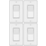 [4 Pack] BESTTEN 4-Way Decorator Wall Light Switch with Wallplate, 15A 120/277V, On/Off Paddle Rocker Interrupter, Self-Grounding, UL Listed, White