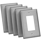 [5 Pack] BESTTEN Mid-size Decor Receptacle Metal Wall Plate with White or Clear Plastic Film, Stainless Steel Midway Mid Size Outlet Cover, Durable Corrosion Resistant, Brushed Finish