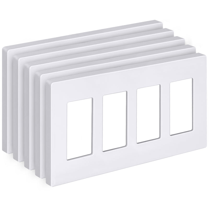[5 Pack] BESTTEN 4-Gang Screwless Wall Plate, USWP6 Snow White Series, Decorator Outlet Cover, H4.69-Inch x L8.35-Inch, for Light Switch, Dimmer, GFCI, USB Receptacle
