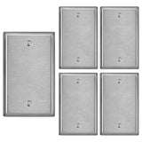 [5 Pack] BESTTEN 1-Gang Blank Metal Wall Plate with White or Clear Plastic Film, No Device Stainless Steel Wallplate, Durable Anti-Corrosion Industrial Grade, H4.53-Inch x W2.76-Inch, Brushed Finish