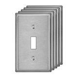 [5 Pack] BESTTEN 1-Gang Toggle Metal Wall Plate with Ｗhite or Clear Plastic Film, Anti-Corrosion Stainless Steel Light Switch Cover, Industrial Grade Stainless Steel, Standard Size, Brushed Finish