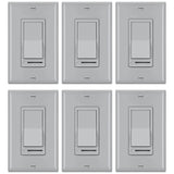 [6 Pack] BESTTEN Dimmer Switch, 3 Way or Single Pole, for Dimmable LED Light, Halogen and Incandescent Bulbs, UL Listed, Gray