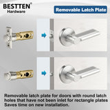 [5 Pack] BESTTEN Satin Nickel Passage Door Handle with Removable Latch Plate, Interior Hallway Closet Round Door Lever Set, All Metal for Commercial and Residential, Vienna Series