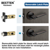 [10 Pack] BESTTEN Heavy Duty Oil Rubbed Bronze Entry Door Lever with Removable Latch Plate, All Metal Round Keyed Door Handle for Exterior and Interior, Commercial and Residential, Vienna Series