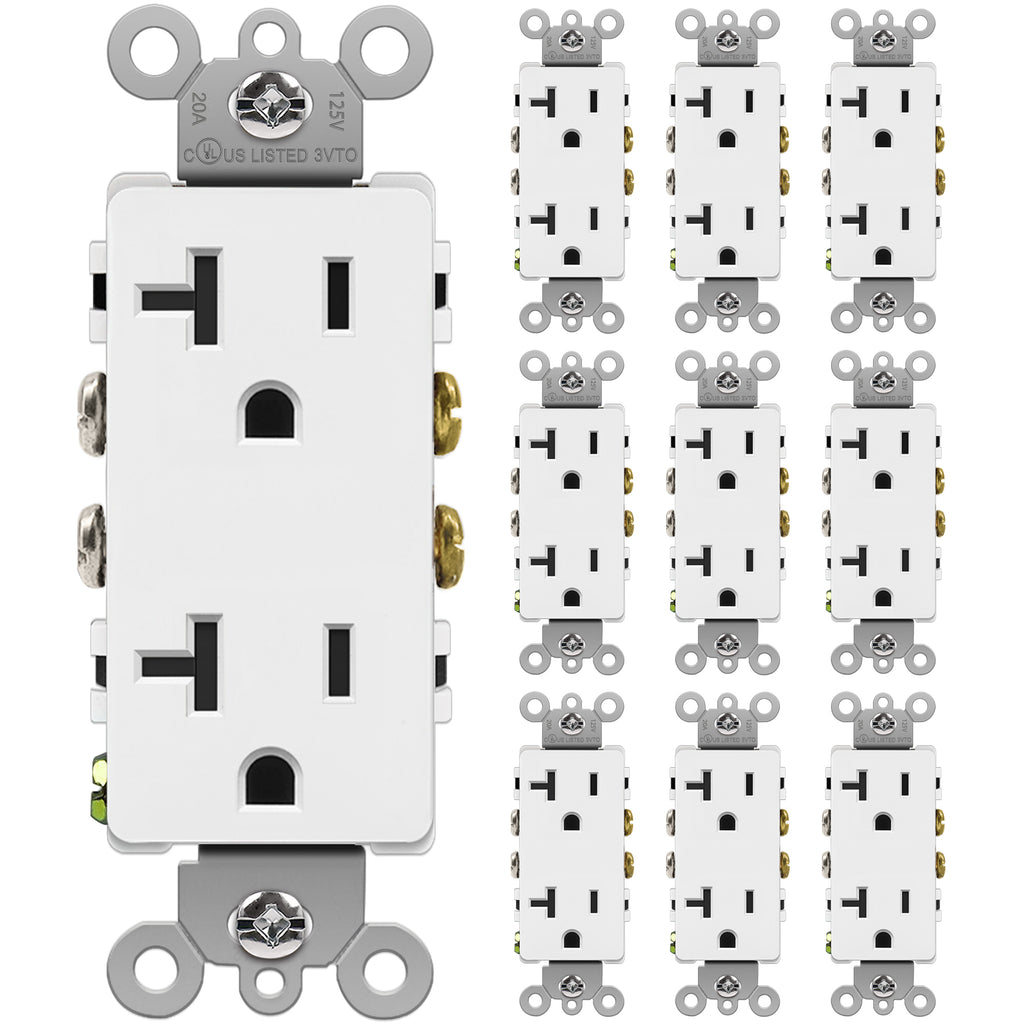 [10 Pack] BESTTEN 20Amp Decorator Wall Receptacle Outlet, Non-Tamper-Resistant, 20A/125V/2500W, Residential and Commercial Use, UL Listed, White