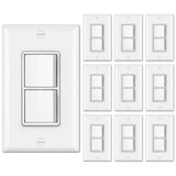 [10 Pack] BESTTEN Double Light Switch, Single Pole, Combination Decorator On/Off Interrupters, 15A 120V, Dual Paddle Rockers, Wallplate Included, White