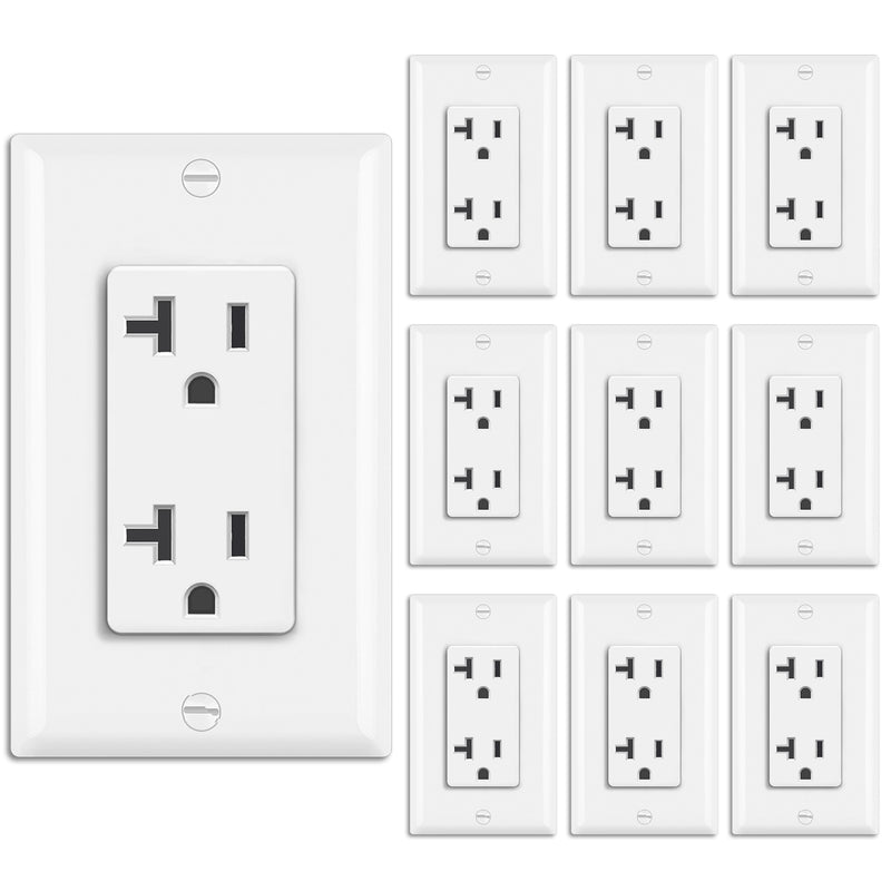 [10 Pack] BESTTEN 20 Amp Decorator Receptacle Outlet, 20A/125V/2500W, Non-Tamper-Resistant, UL Listed, White