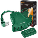 BESTTEN Outdoor Indoor Remote Control Outlet, Wireless Electrical Outlet Switch with 6-Inch Heavy Duty Power Cord, 3 Grounded Outlets, 15A/125V/1875W, Weatherproof, ETL Certified, Green