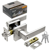 BESTTEN Satin Nickel Entry Door Lever, Heavy Duty Square Entrance Door Handle, Exterior Door Lock for Front Door