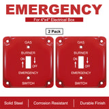 [2 Pack] BESTTEN 1-Gang Red, Emergency Gas Shut-Off Toggle Square Metal Switch Plate for 4"x4" Electrical Box, Code Compliant