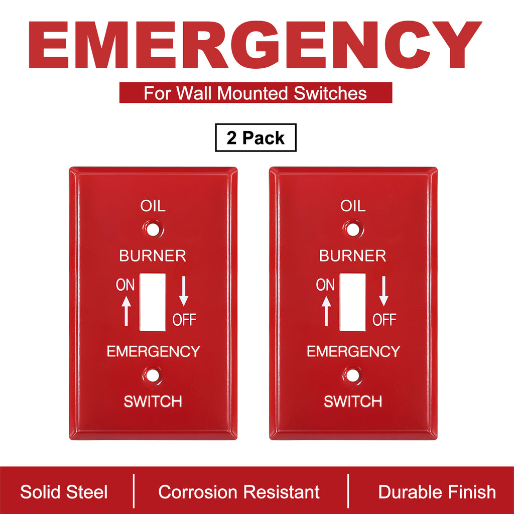 [2 Pack] BESTTEN 1-Gang Red, Emergency Oil Shut-Off Toggle Switch Metal Wall Plate, Standard Size, Code Compliant