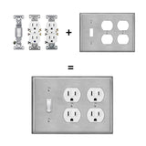 [2 Pack] BESTTEN 2-Duplex/1-Toggle Combo Metal Wall Plate with Ｗhite or Clear Plastic Film, 3-Gang Standard Size, Corrosion-Resistant Stainless Steel Outlet and Switch Cover, Brushed Finish