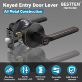 [10 Pack] BESTTEN Heavy Duty Oil Rubbed Bronze Entry Door Lever with Removable Latch Plate, All Metal Round Keyed Door Handle for Exterior and Interior, Commercial and Residential, Vienna Series