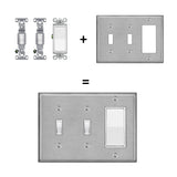 [2 Pack] BESTTEN 3-Gang Combination Metal Wall Plate with White or Clear Plastic Film, 2-Toggle/1-Decor, Anti-Corrosion Stainless Steel Outlet Cover, Brushed Finish