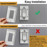 [2 Pack] BESTTEN 6-Gang Screwless Wall Plate, USWP4 White Series Decorator Outlet Cover, for Light Switch, Dimmer, GFCI, USB Receptacle, H4.69-Inch x L11.75-Inch