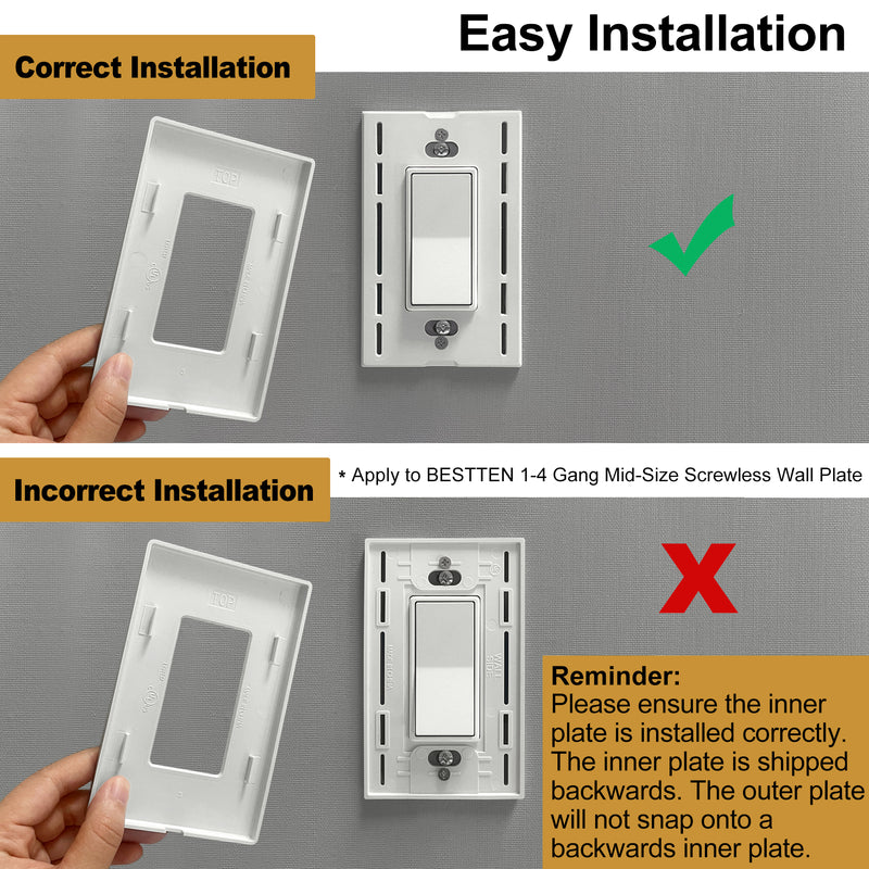 BESTTEN [2 Pack] 4-Gang Modern Designer Midway Screwless Wall Plate, USWP4 Gloss White Series, Unbreakable Mid Size Outlet Cover, H4.88” x W8.58”, Impact Resistant Switch Plate