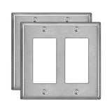 [2 Pack] BESTTEN 2-Gang Decor Metal Wall Plate with White or Clear Plastic Film, Standard Size, Stainless Steel Outlet Cover, Industrial Grade Stainless Steel, H4.53-Inch x W4.57-Inch, Brushed Finish, Silver