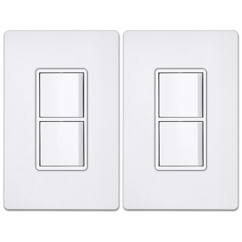 [2 Pack] BESTTEN Double Switch with Wallplate, 15A/120V Single Pole Combination Interrupter, UL Listed, Snow White