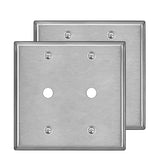 [2 Pack] BESTTEN 2-Gang 0.406-inch Hole Metal Wall Plate with White or Clear Plastic Film for Telephone/Cable, Anti-Corrosion Stainless Steel Wallplate, Brushed Finised, Standard Size
