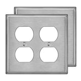 [2 Pack] BESTTEN 2 Gang Duplex Metal Wall Plate with White or Clear Plastic Film, Standard Size, Anti-Corrosion Stainless Steel Outlet and Switch Cover, Industrial Grade, Brushed Finish, Silver