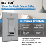 [6 Pack] BESTTEN Dimmer Switch, 3 Way or Single Pole, for Dimmable LED Light, Halogen and Incandescent Bulbs, UL Listed, Gray