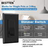 [2 Pack] BESTTEN Dimmer Wall Light Switch, Single-Pole or 3-Way, Compatible with Dimmable LED, Incandescent, Halogen and CFL Bulbs, Wallplate Included, UL Listed, Gloss Black
