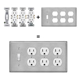 [2 Pack] BESTTEN 4-Gang Combo Metal Wall Plate with ?White or Clear Plastic Film, 3-Duplex/1-Toggle, Anti-Corrosion Stainless Steel Outlet and Switch Cover, Standard Size, Brushed Finish