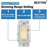 [10 Pack] BESTTEN Ivory Dimmer Switch, 3 Way or Single Pole, for Dimmable LED Light, Halogen and Incandescent Bulbs, 120V, UL Listed